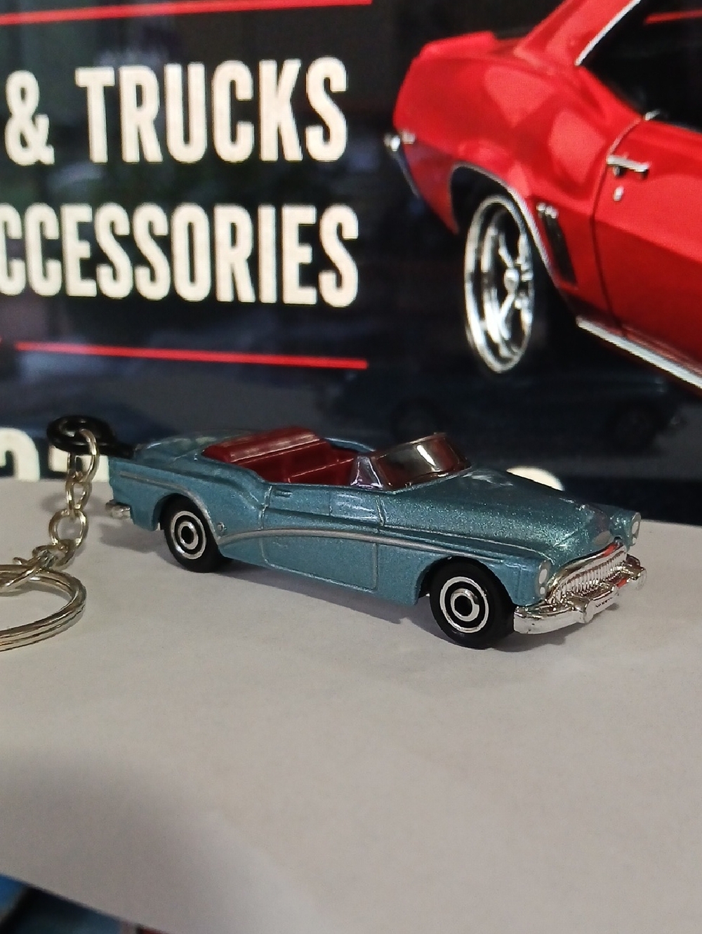 1953 BUICK Skylark Blue Convertible Keychain with Red Interior